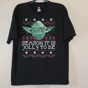 Hanes Yoda Ugly Christmas Sweater Graphic T-Shirt Black Men's XXL